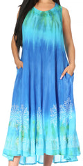 Sakkas Liza Women's Casual Summer Maxi Caftan Sleeveless Dress Boho w/Pockets Nice#color_482104-TurquoiseBlue