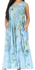 Sakkas Liza Women's Casual Summer Maxi Caftan Sleeveless Dress Boho w/Pockets Nice#color_Turquoise