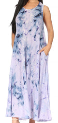 Sakkas Liza Women's Casual Summer Maxi Caftan Sleeveless Dress Boho w/Pockets Nice#color_Blue