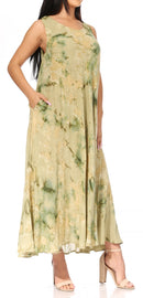 Sakkas Liza Women's Casual Summer Maxi Caftan Sleeveless Dress Boho w/Pockets Nice