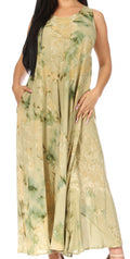 Sakkas Liza Women's Casual Summer Maxi Caftan Sleeveless Dress Boho w/Pockets Nice#color_Olive
