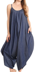 Sakkas Latrice Balloon Sleeveless Relax Fit Jumpsuit Tent with Pockets Unique#color_Chambray 