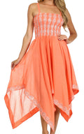 Sakkas Delia Sequin Handkerchief Hem Dress#color_Coral