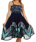 Sakkas Aphrodite Embroidered Batik Dress#color_Navy/Turquoise