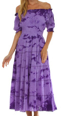 Sakkas Godiva Gauzy Crepe Peasant Gypsy Boho Dress#color_Purple