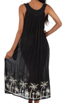 Sakkas Embroidered Palm Tree V-Neck Caftan Cotton Dress