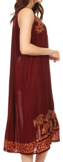 Sakkas Embroidered Palm Tree V-Neck Caftan Cotton Dress