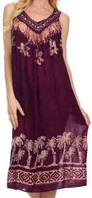 Sakkas Embroidered Palm Tree V-Neck Caftan Cotton Dress