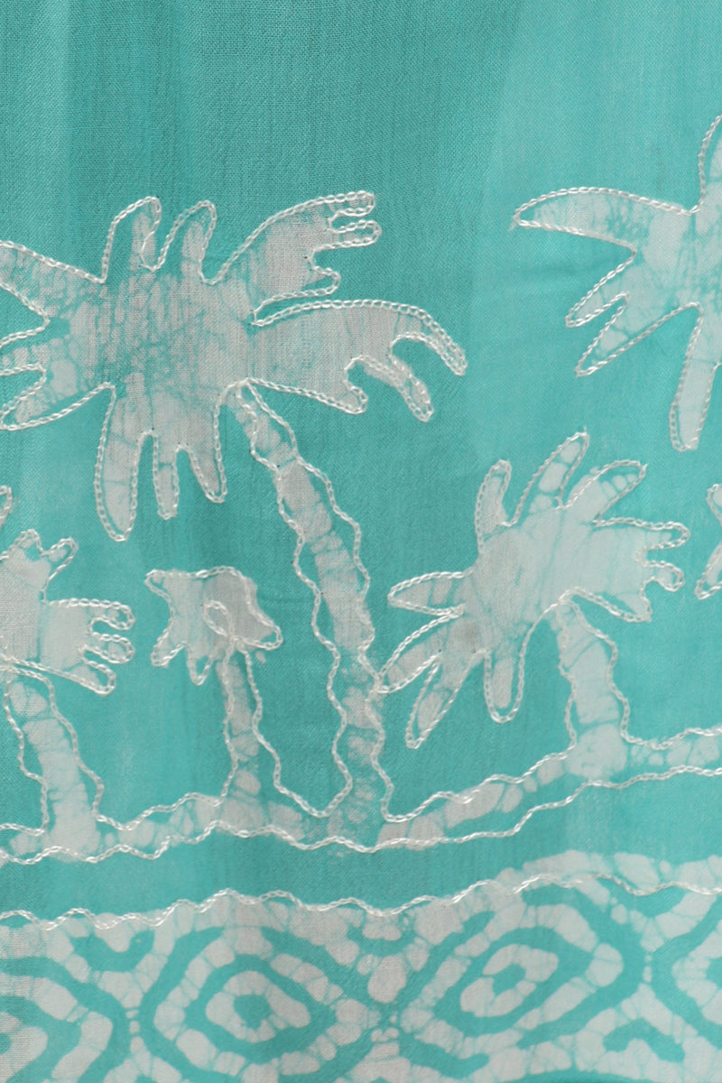 Sakkas Embroidered Palm Tree V-Neck Caftan Cotton Dress