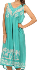Sakkas Embroidered Palm Tree V-Neck Caftan Cotton Dress#color_Mint