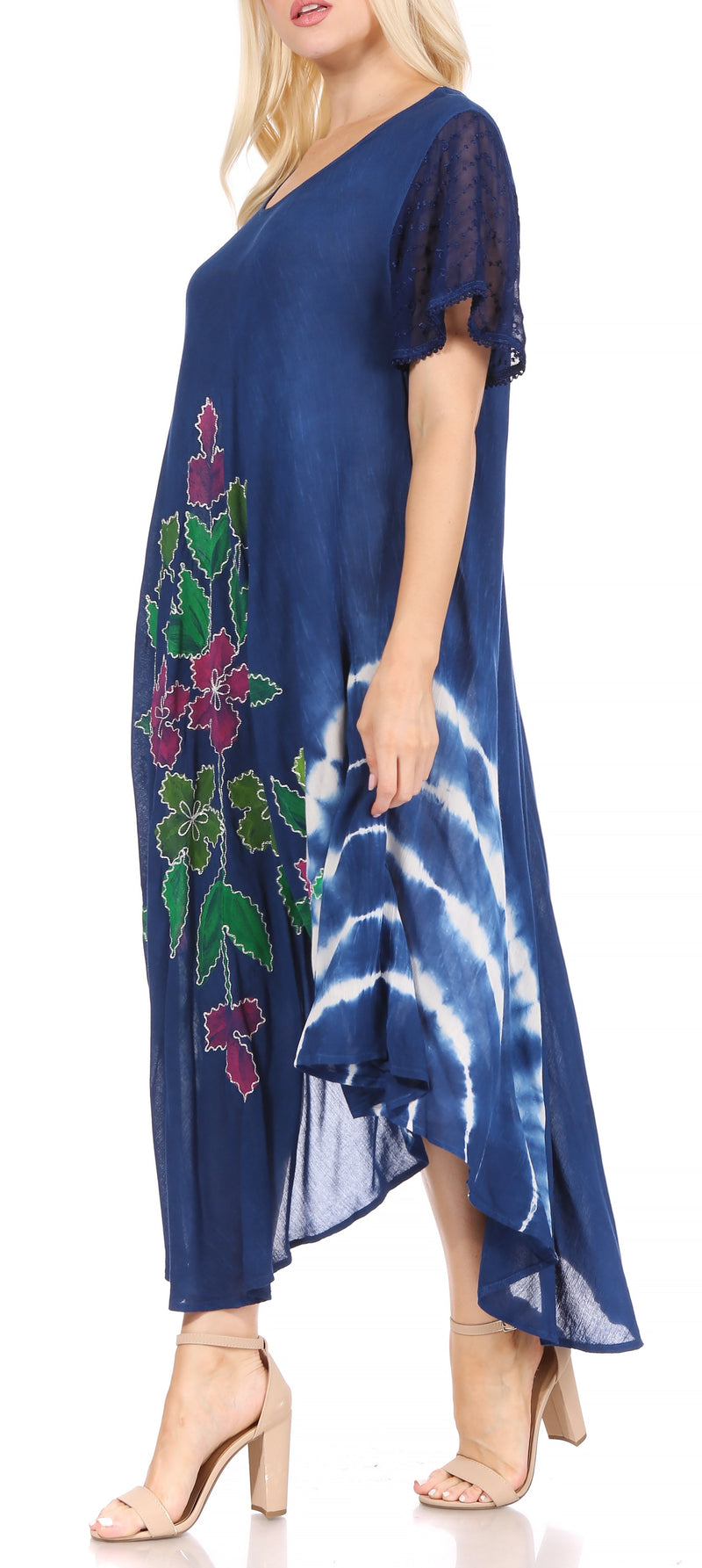 Sakkas Embroidered Painted Floral Cap Sleeve Cotton Dress