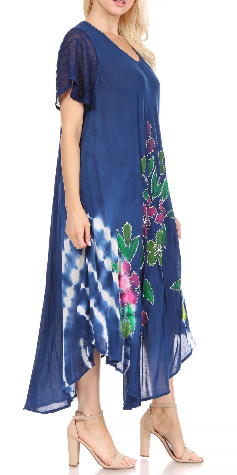 Sakkas Embroidered Painted Floral Cap Sleeve Cotton Dress