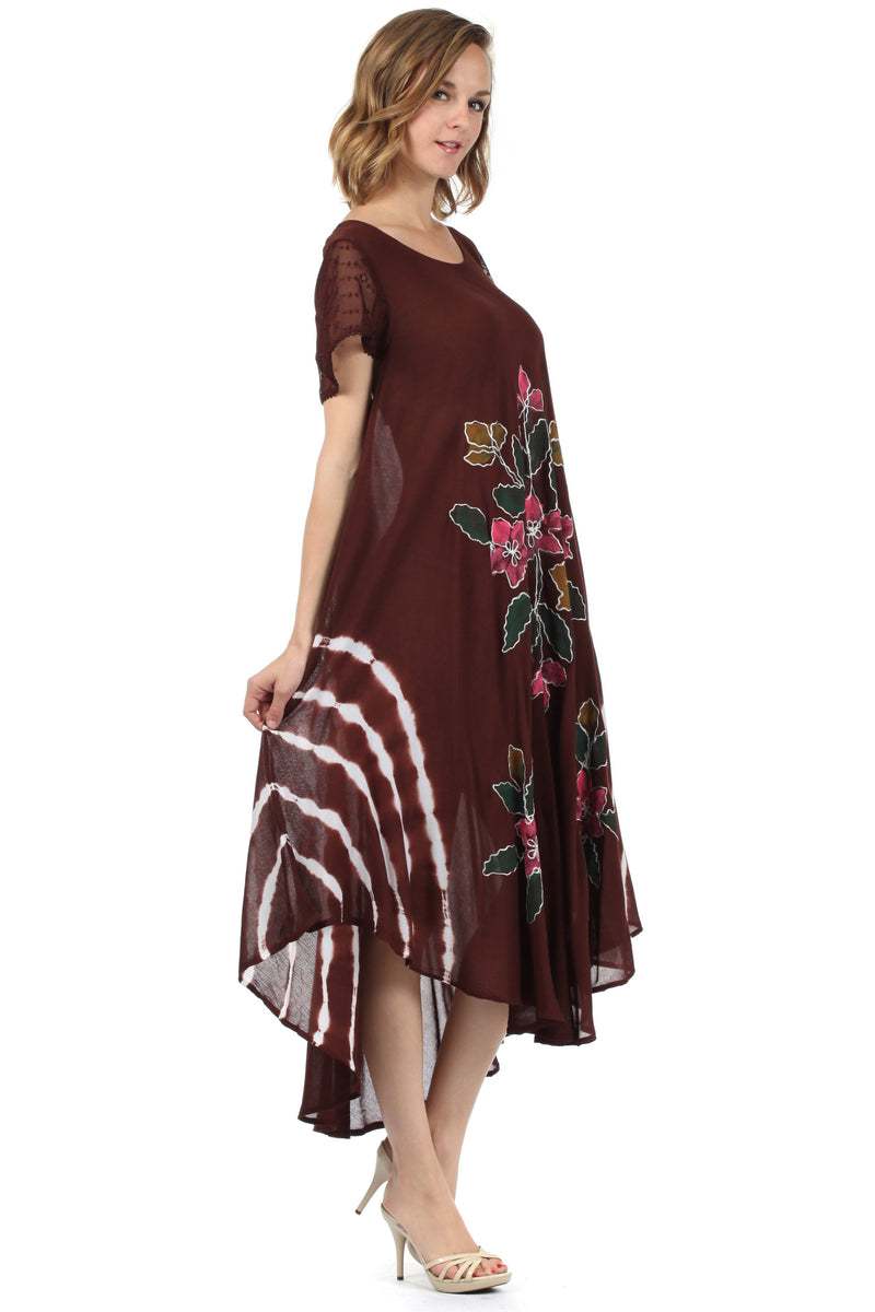 Sakkas Embroidered Painted Floral Cap Sleeve Cotton Dress