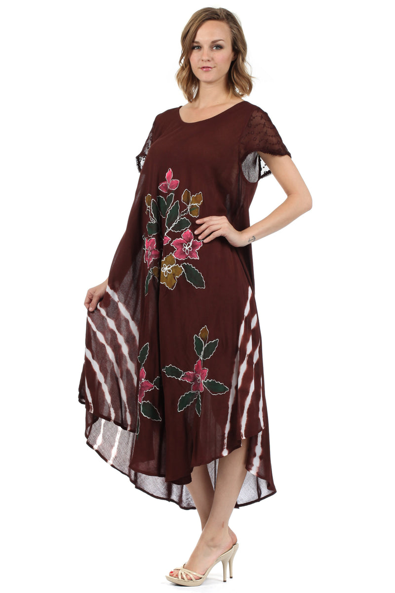 Sakkas Embroidered Painted Floral Cap Sleeve Cotton Dress