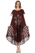 Sakkas Embroidered Painted Floral Cap Sleeve Cotton Dress#color_Brown