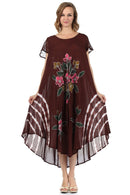 Sakkas Embroidered Painted Floral Cap Sleeve Cotton Dress