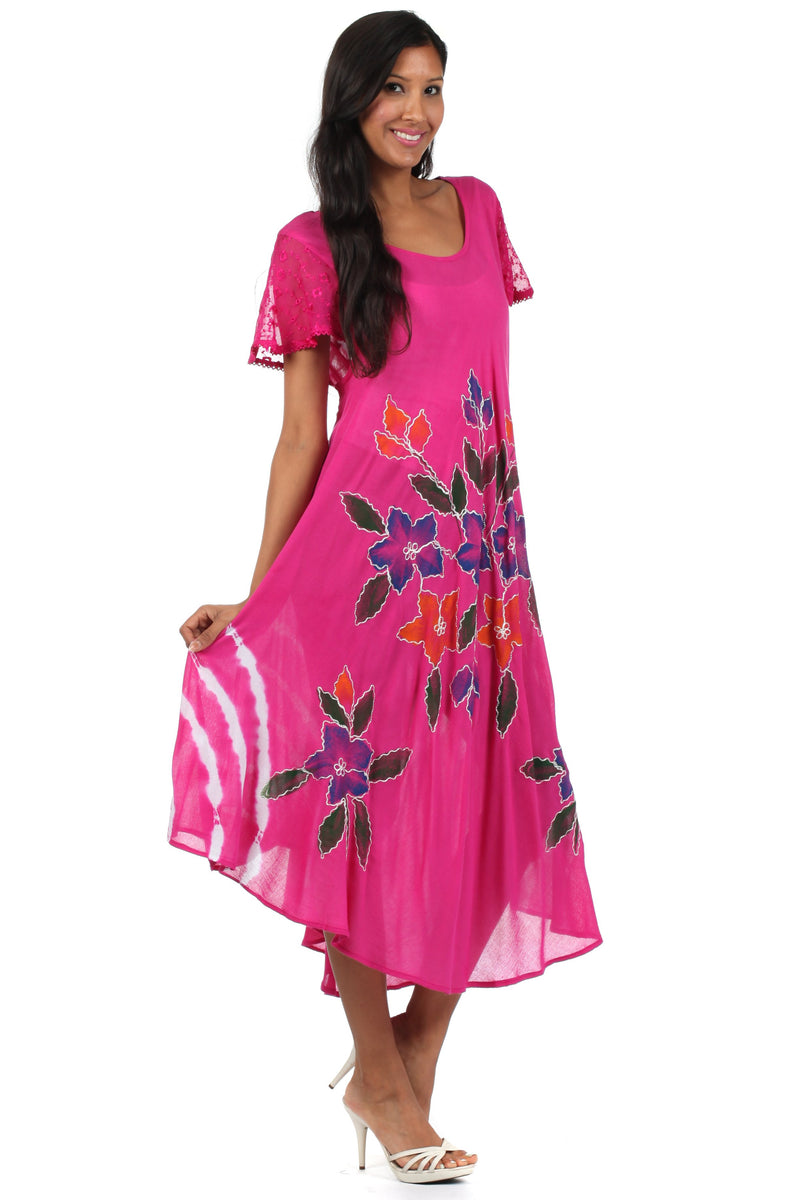 Sakkas Embroidered Painted Floral Cap Sleeve Cotton Dress