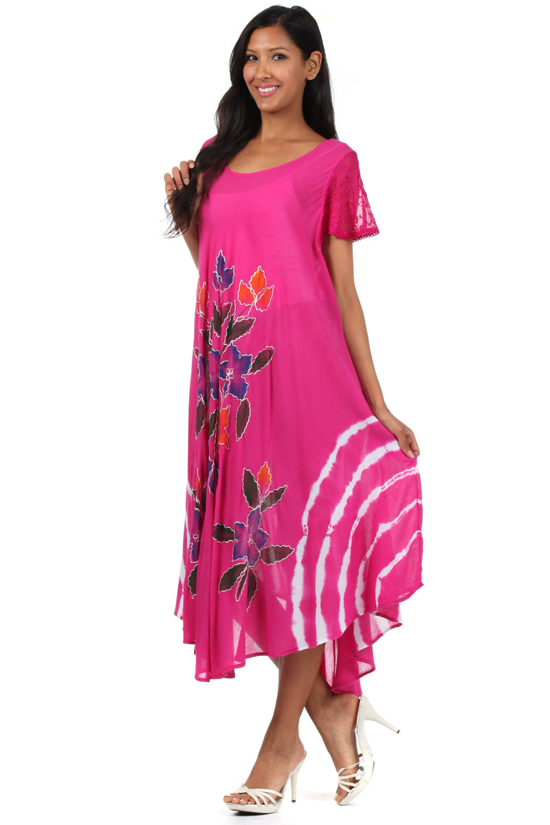 Sakkas Embroidered Painted Floral Cap Sleeve Cotton Dress