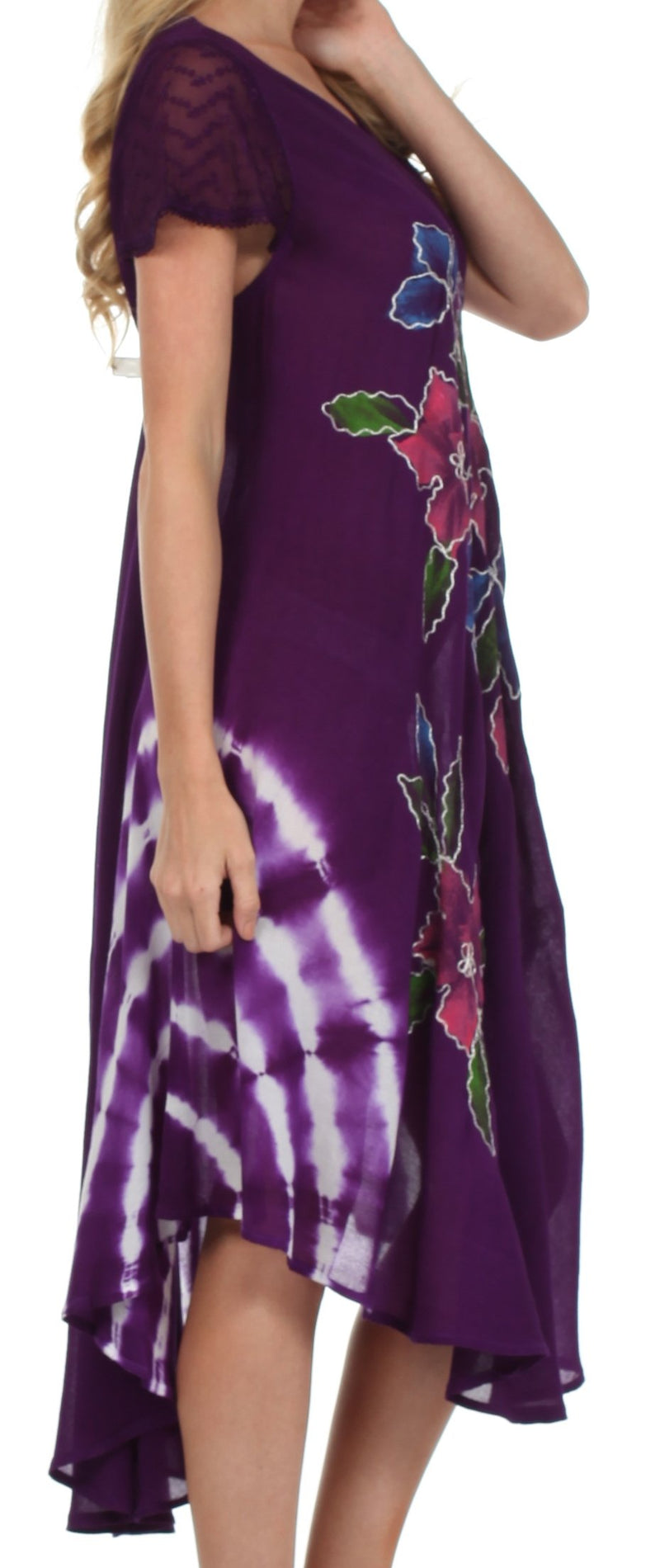 Sakkas Embroidered Painted Floral Cap Sleeve Cotton Dress