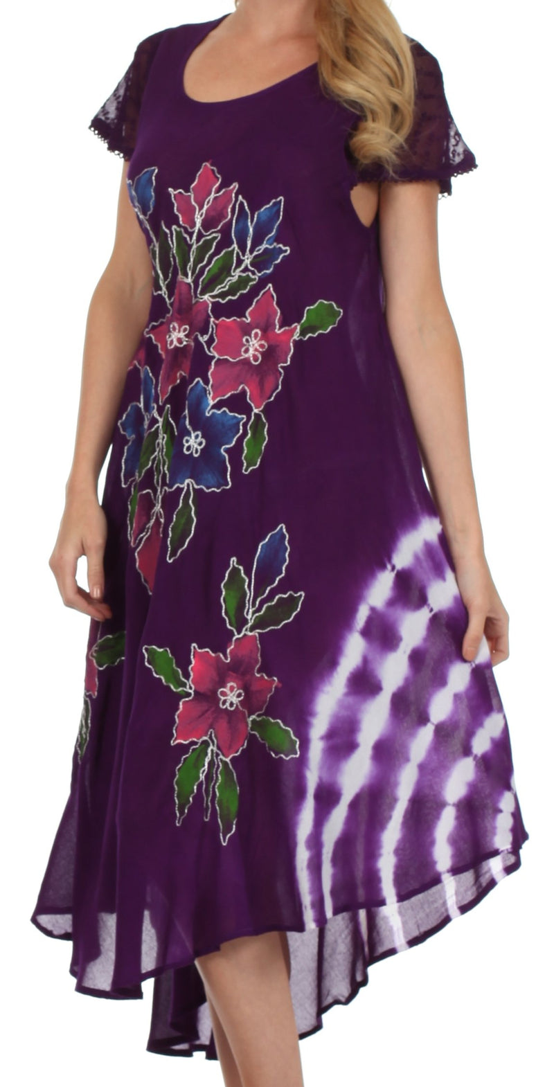 Sakkas Embroidered Painted Floral Cap Sleeve Cotton Dress