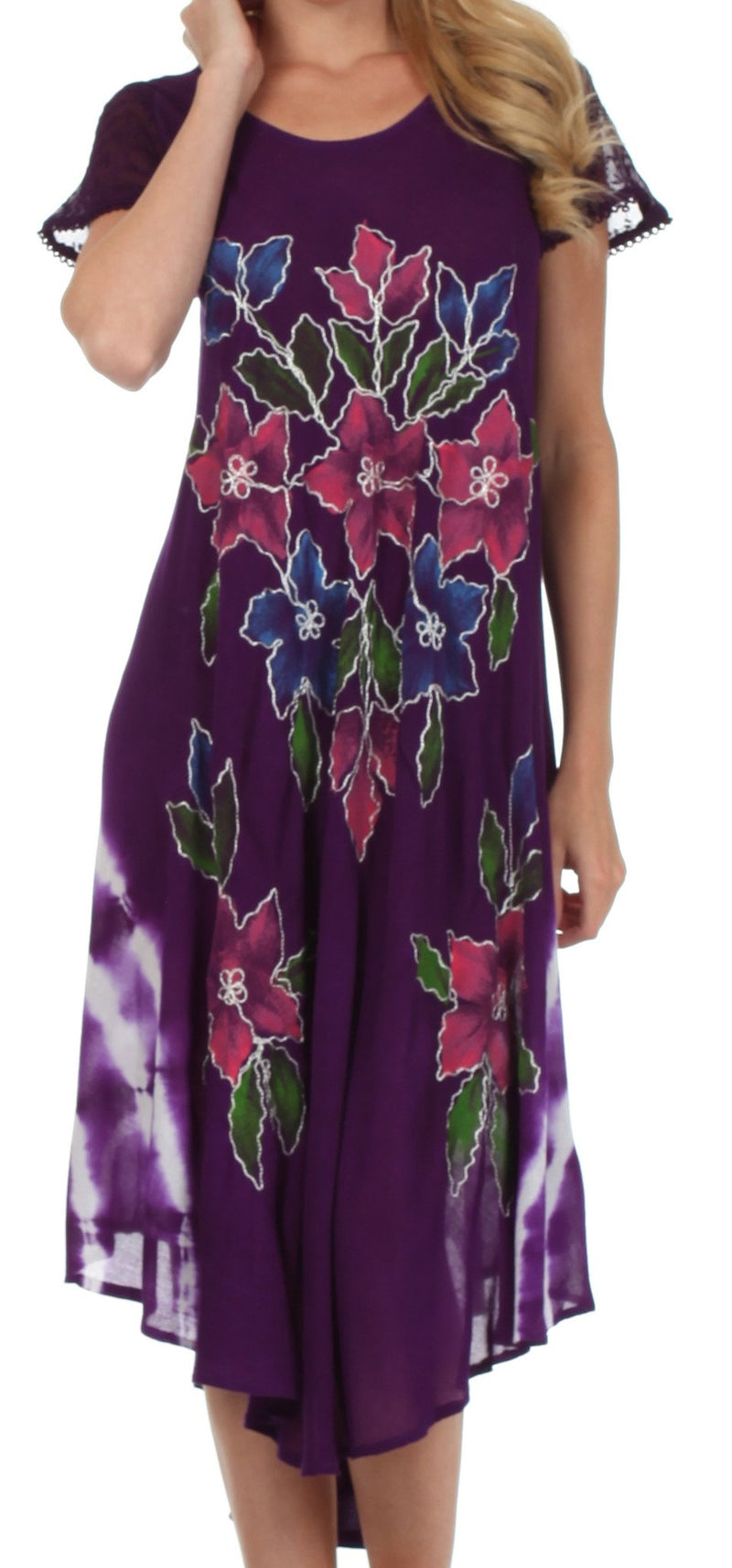 Sakkas Embroidered Painted Floral Cap Sleeve Cotton Dress