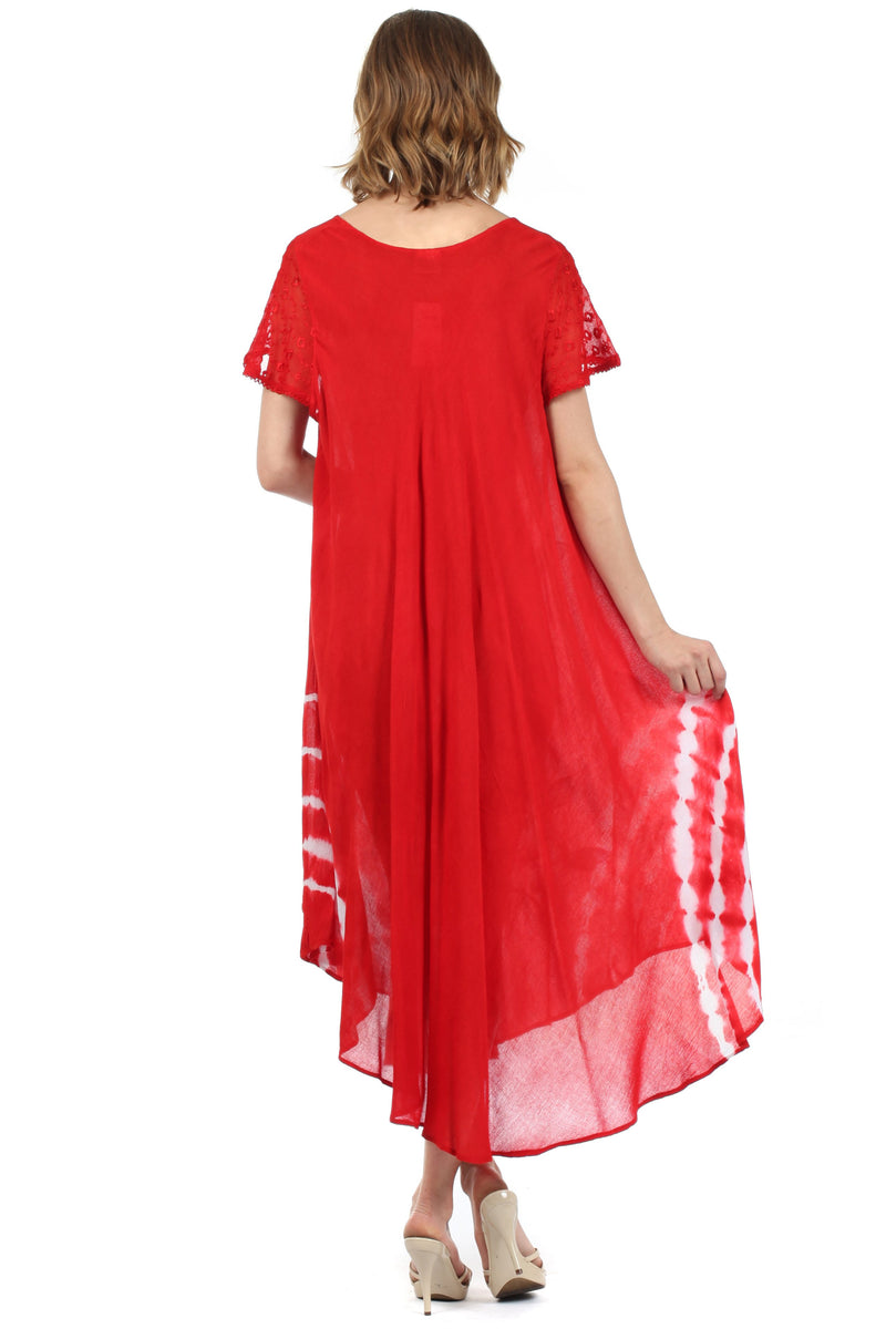 Sakkas Embroidered Painted Floral Cap Sleeve Cotton Dress