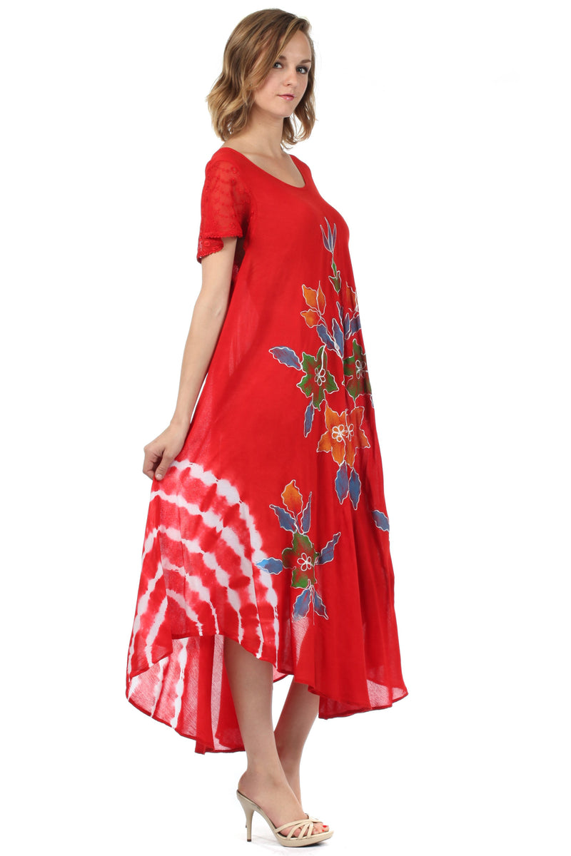 Sakkas Embroidered Painted Floral Cap Sleeve Cotton Dress