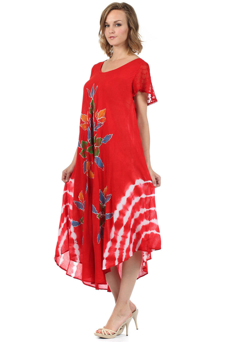 Sakkas Embroidered Painted Floral Cap Sleeve Cotton Dress