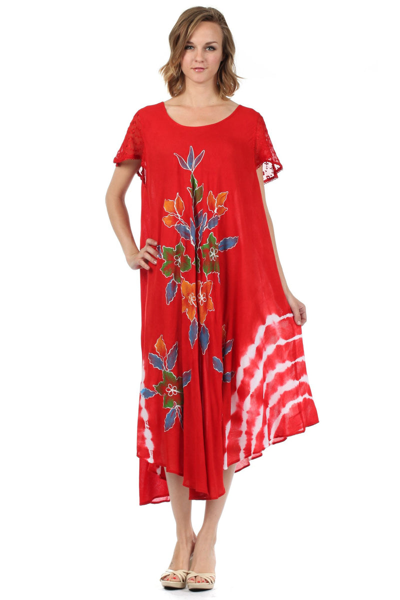 Sakkas Embroidered Painted Floral Cap Sleeve Cotton Dress