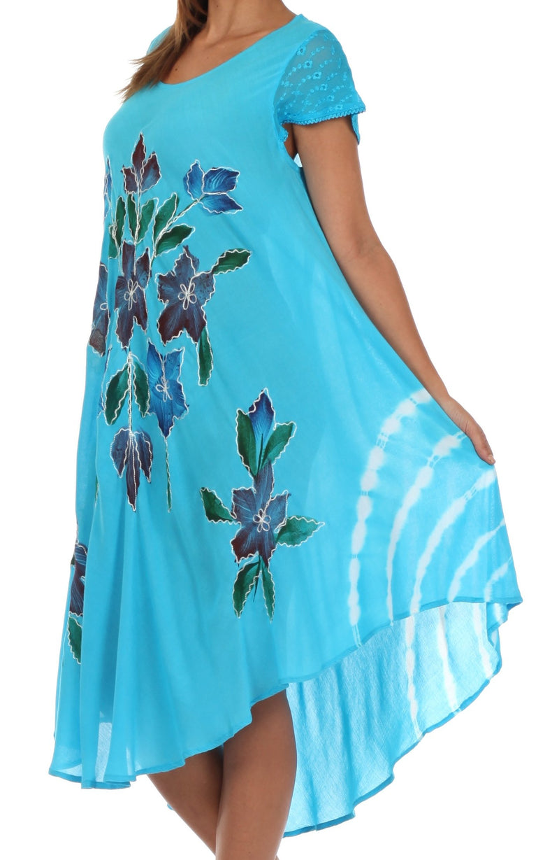 Sakkas Embroidered Painted Floral Cap Sleeve Cotton Dress