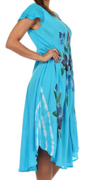 Sakkas Embroidered Painted Floral Cap Sleeve Cotton Dress