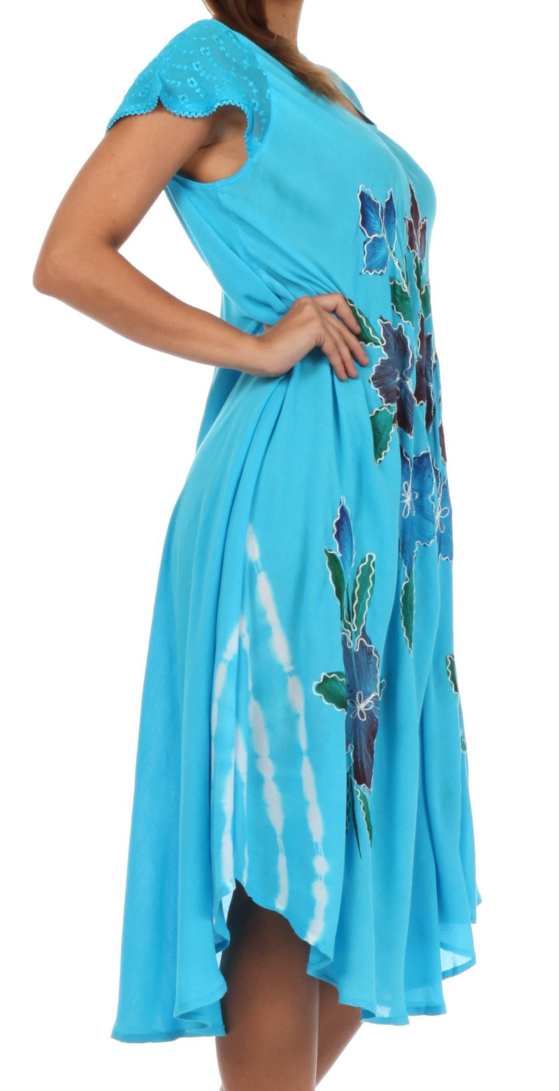 Sakkas Embroidered Painted Floral Cap Sleeve Cotton Dress