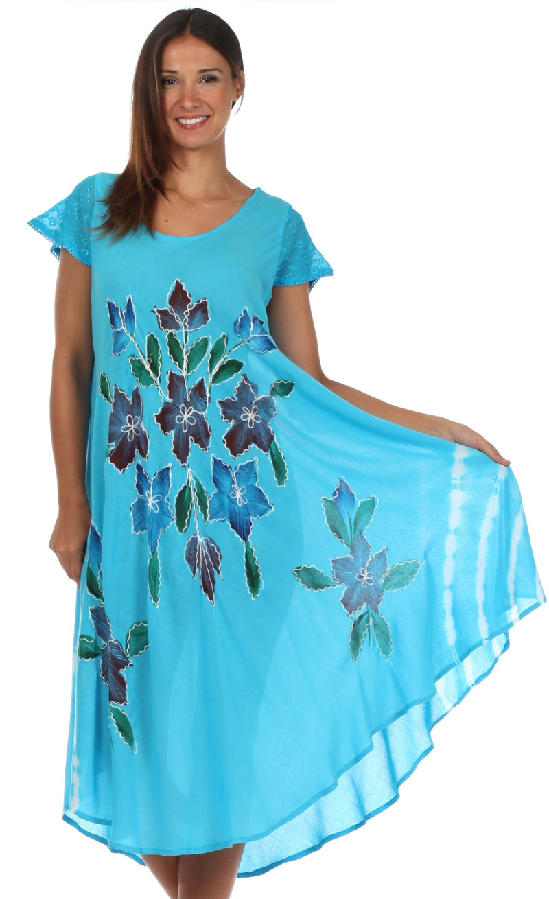Sakkas Embroidered Painted Floral Cap Sleeve Cotton Dress