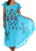 Sakkas Embroidered Painted Floral Cap Sleeve Cotton Dress#color_Turquoise