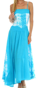 2-Tone Tie Dye Sleeveless Smocked Top Guazy Long Dress#color_Blue