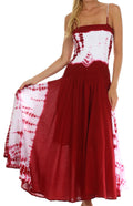 2-Tone Tie Dye Sleeveless Smocked Top Guazy Long Dress#color_Burgundy
