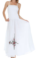 Sakkas Gauzy Cotton Yarn Embroidered Smocked Bodice Dress#color_Green/Red