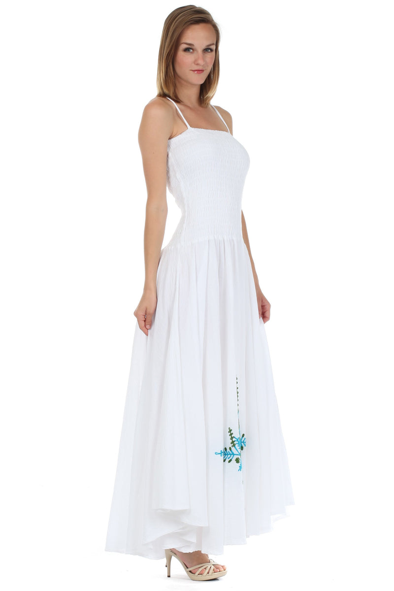 Sakkas Gauzy Cotton Yarn Embroidered Smocked Bodice Dress