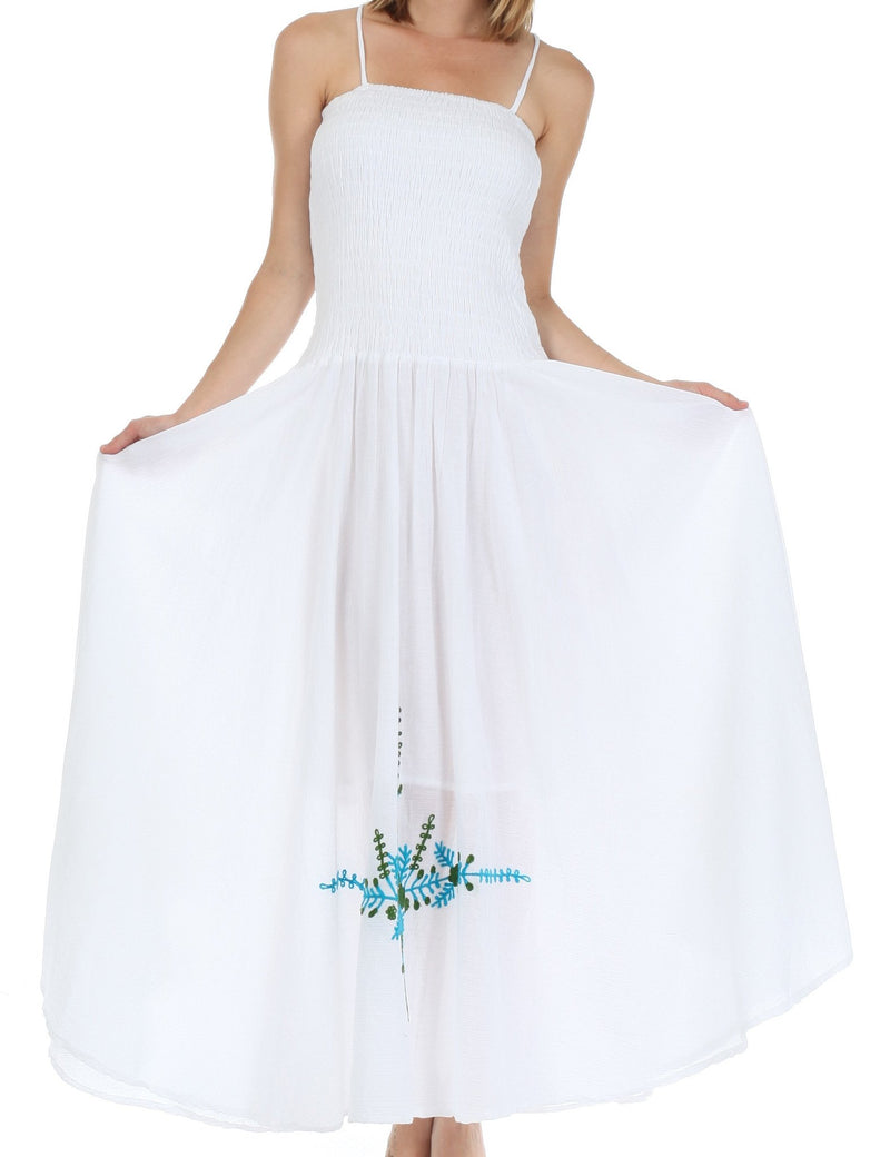 Sakkas Gauzy Cotton Yarn Embroidered Smocked Bodice Dress