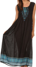 Sakkas Hoola Long Tall Full Length Tribal Printed Batik Tank Top Sleeveless Dress#color_Black