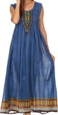 Sakkas Hoola Long Tall Full Length Tribal Printed Batik Tank Top Sleeveless Dress#color_Blue