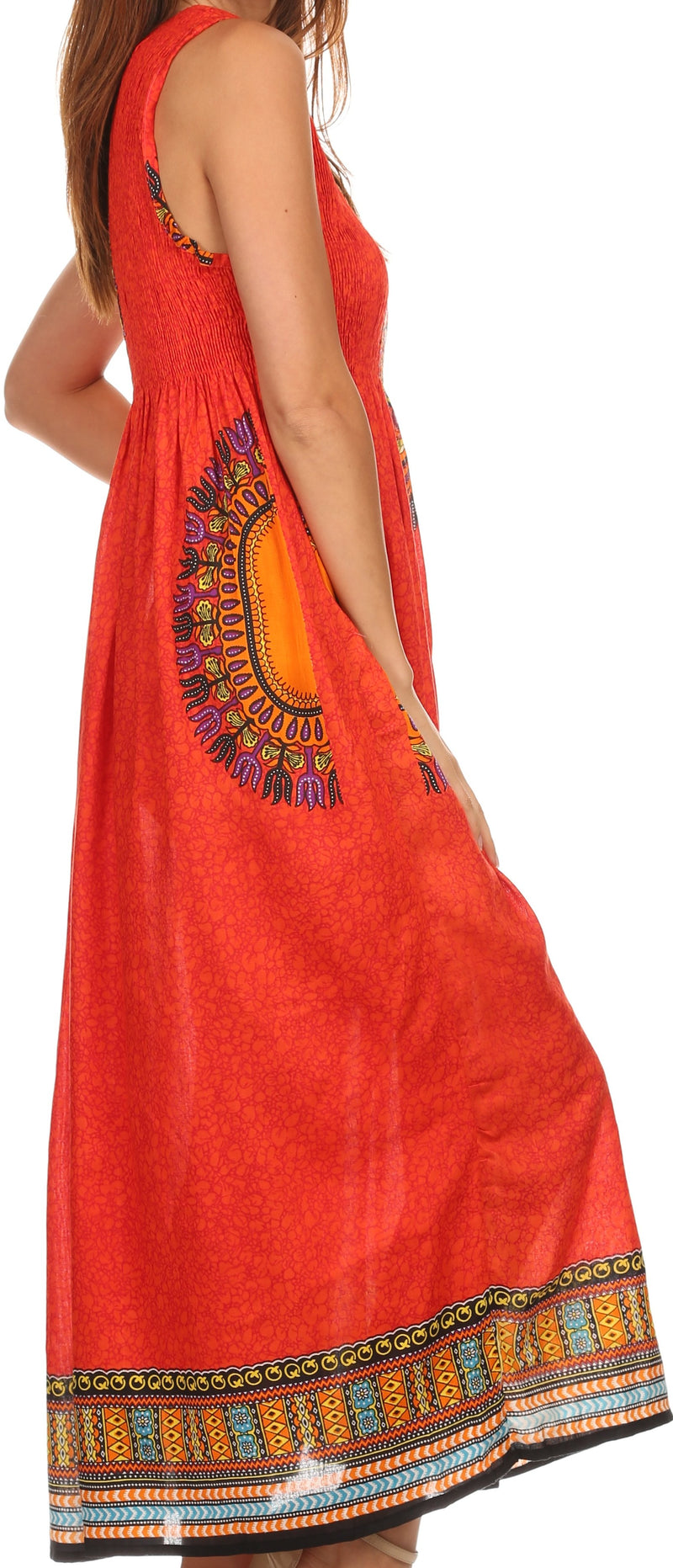 Sakkas Hoola Long Tall Full Length Tribal Printed Batik Tank Top Sleeveless Dress