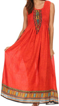 Sakkas Hoola Long Tall Full Length Tribal Printed Batik Tank Top Sleeveless Dress#color_Orange