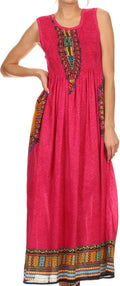Sakkas Hoola Long Tall Full Length Tribal Printed Batik Tank Top Sleeveless Dress#color_Pink