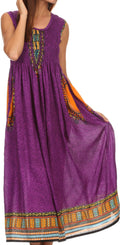 Sakkas Hoola Long Tall Full Length Tribal Printed Batik Tank Top Sleeveless Dress#color_Purple