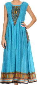 Sakkas Hoola Long Tall Full Length Tribal Printed Batik Tank Top Sleeveless Dress#color_Turquoise