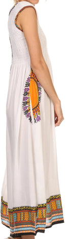 Sakkas Hoola Long Tall Full Length Tribal Printed Batik Tank Top Sleeveless Dress