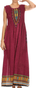 Sakkas Hoola Long Tall Full Length Tribal Printed Batik Tank Top Sleeveless Dress#color_Wine