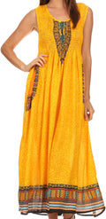 Sakkas Hoola Long Tall Full Length Tribal Printed Batik Tank Top Sleeveless Dress#color_Yellow