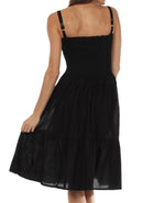 Sakkas Sequin Embroidered Smocked Bodice Knee Length Dress_